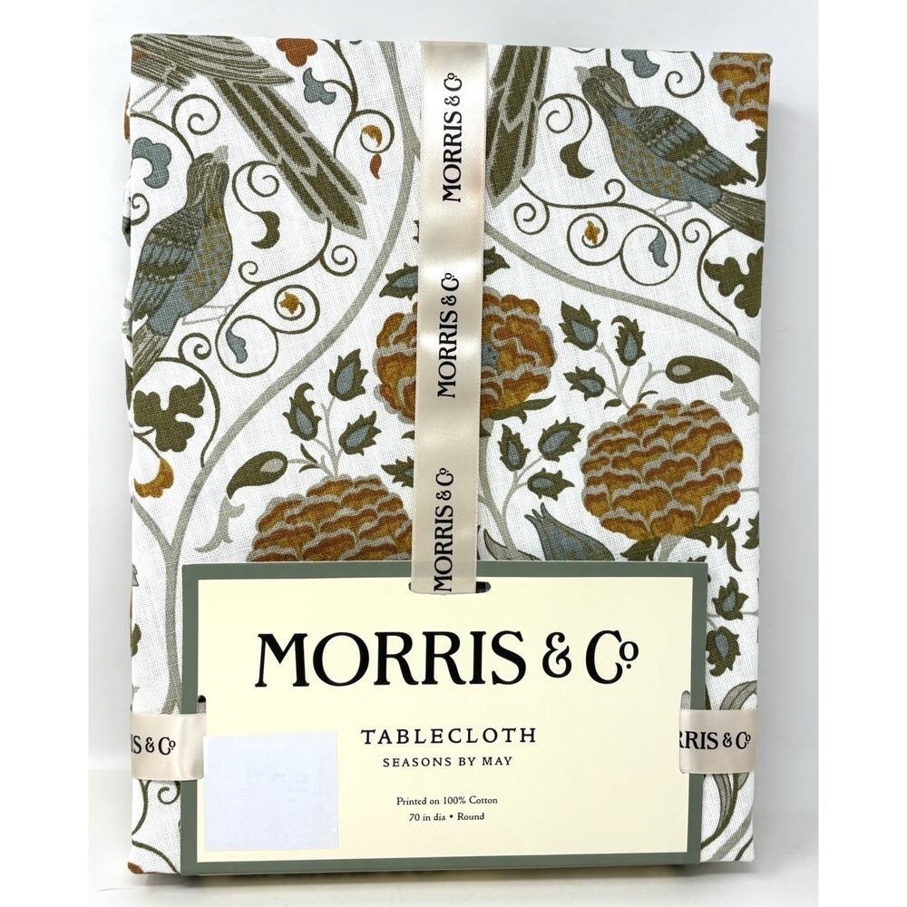 William Morris & Co Seasons by May Round Tablecloth 70” In. Birds Fall Colors